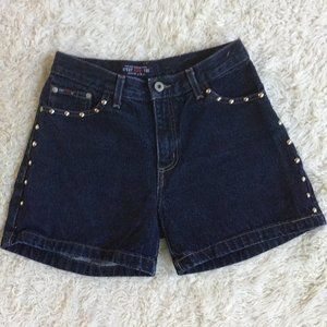 C'EST TOI Jeans Shorts Denim Studded Sides Mid Rise  Not Stretchy Blue 5